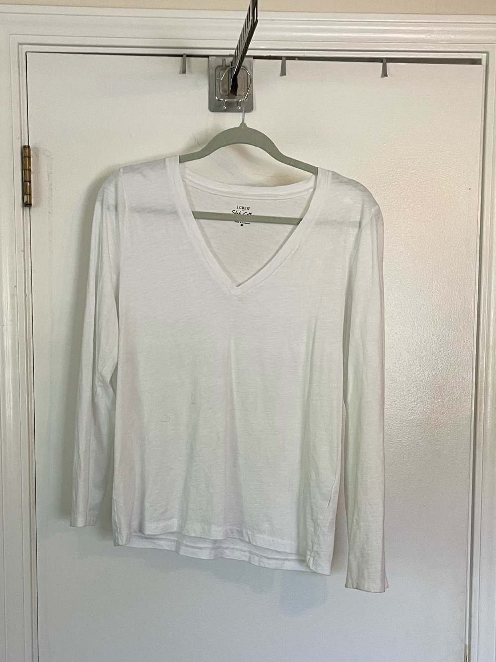 J. Crew White V-Neck Long Sleeve Top